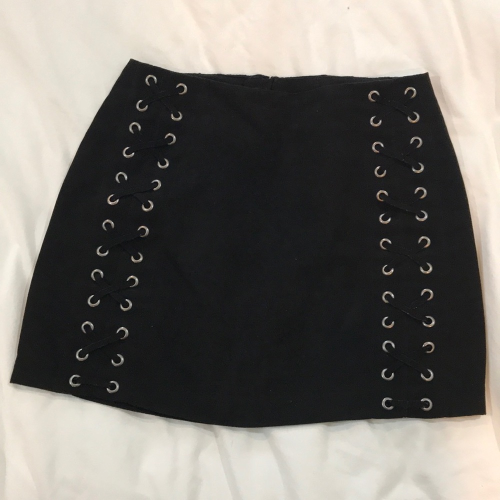 Faux suede mini skirt with lace up detail